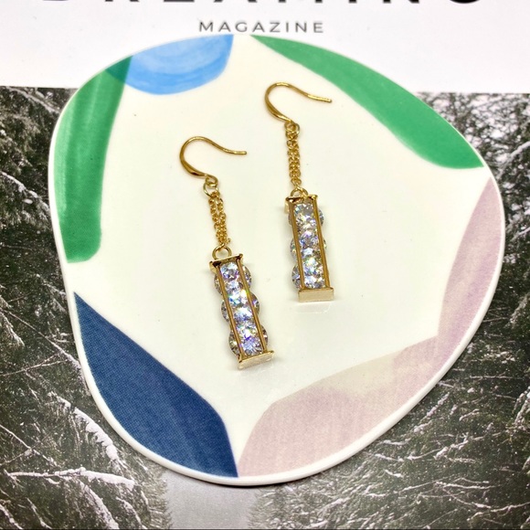 Boutique//Diamond Glass Drop Earrings - Picture 3 of 4